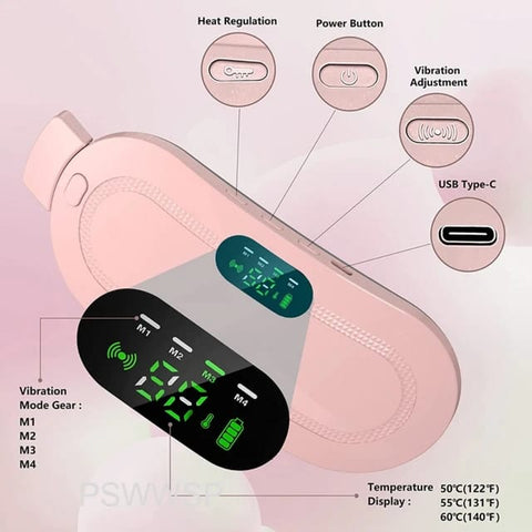 PERIOD CRAMP RELIEF BELT -Heat & Vibration Therapy – Rechargeable USB Type-C