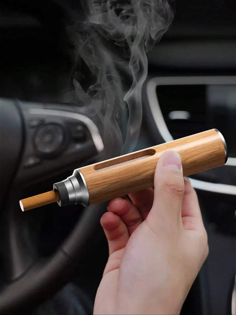 Portable Mini Car Ashtray with Lid – Fireproof Walnut