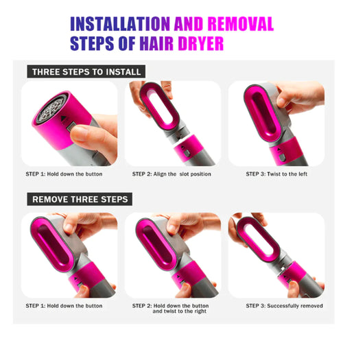 5 IN 1 Hair Dryer, Straightener, Curler, Electric Hair Comb, Hair Curling Wand Detachable Brush - Nobel Baron