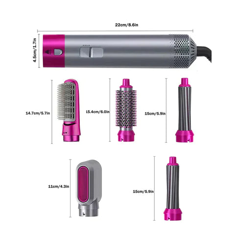 5 IN 1 Hair Dryer, Straightener, Curler, Electric Hair Comb, Hair Curling Wand Detachable Brush